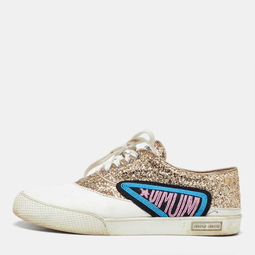 Gold Leather and Glitter Low Top Sneakers Size 41 - Miu Miu - Modalova