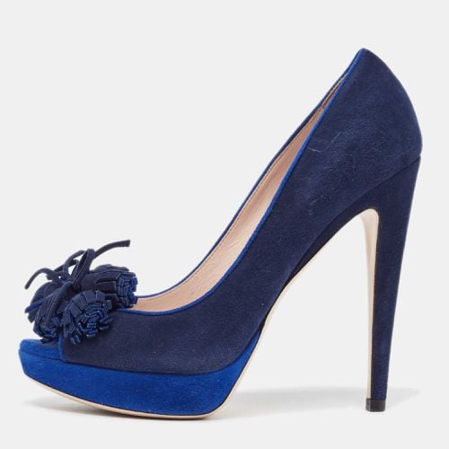 Blue Suede Peep Toe Platform Pumps Size 37.5 - Miu Miu - Modalova