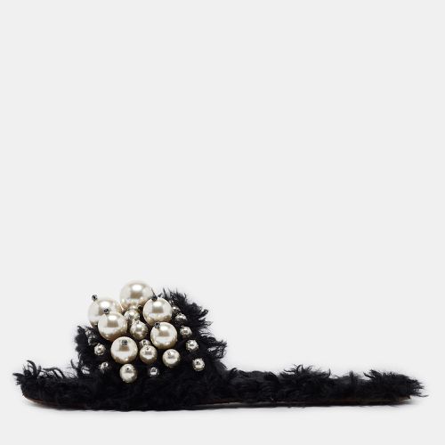 Fur Pearl Embellished Flat Slides Size 40 - Miu Miu - Modalova