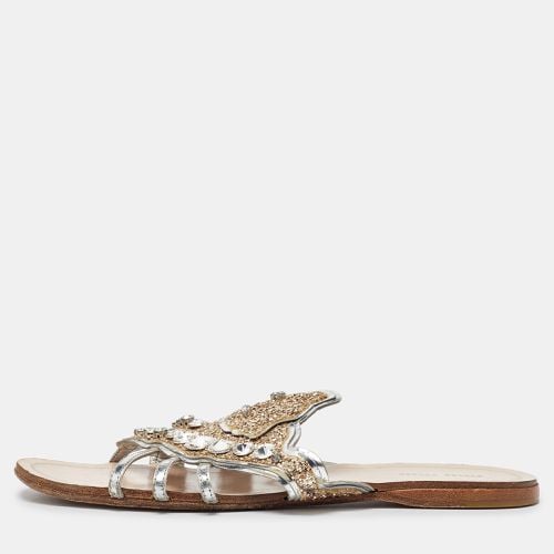 Leather Crystal Embellished Flat Slides Size 37.5 - Miu Miu - Modalova