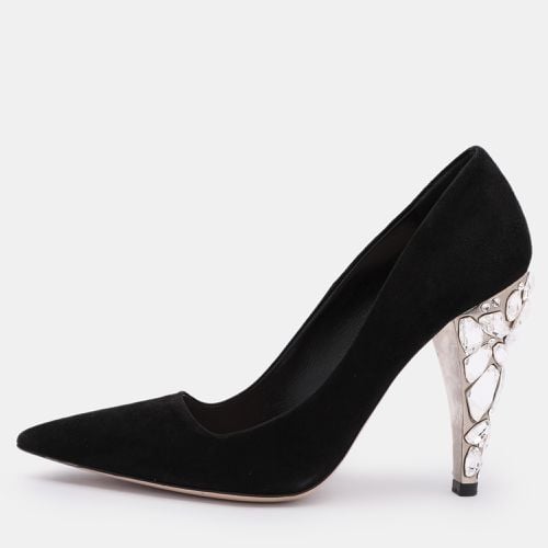 Suede Embellished Heel Pointed Toe Pumps Size 36.5 - Miu Miu - Modalova