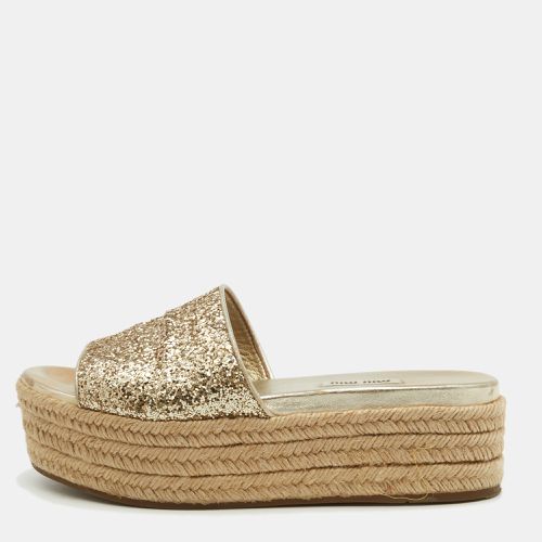 Glitter Espadrille Platform Slide Sandals Size 38 - Miu Miu - Modalova