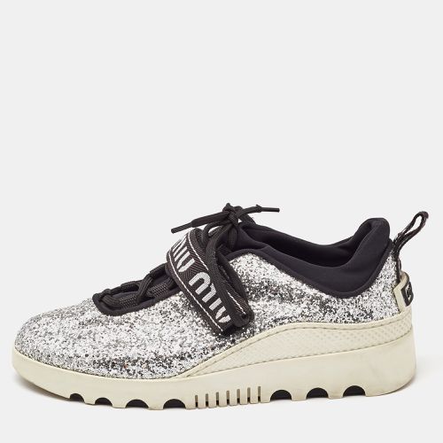 Fabric and Glitter Lace Up Sneakers Size 37 - Miu Miu - Modalova