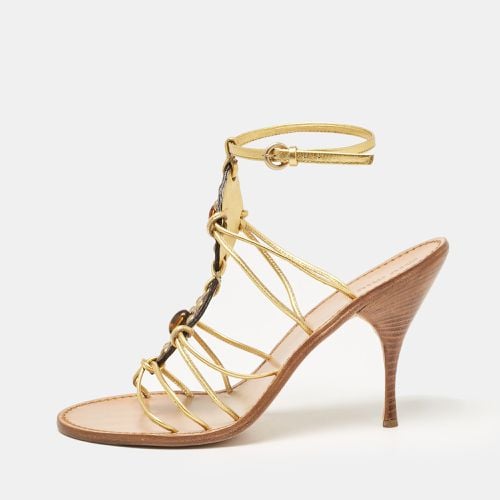 Leather Crystal Embellished Ankle Strap Sandals Size 38.5 - Miu Miu - Modalova