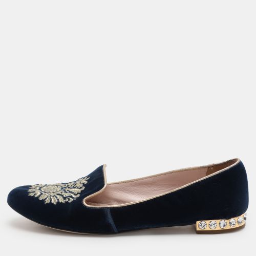 Embroidered Velvet Crystal Embellished Smoking Slippers Size 37 - Miu Miu - Modalova