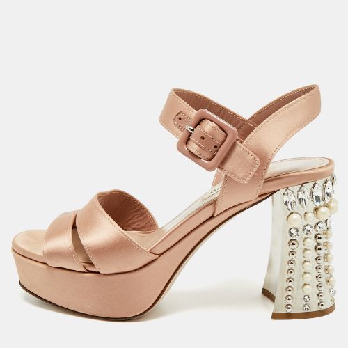 Satin Crystal Embellished Heel Platform Sandals Size 35 - Miu Miu - Modalova