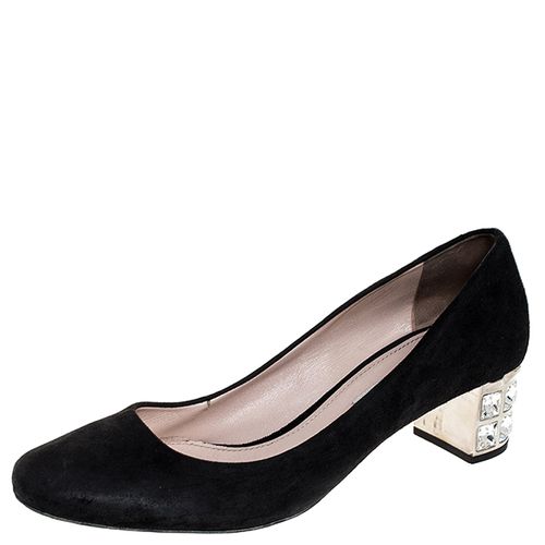 Suede Crystal Heel Pumps Size 38 - Miu Miu - Modalova