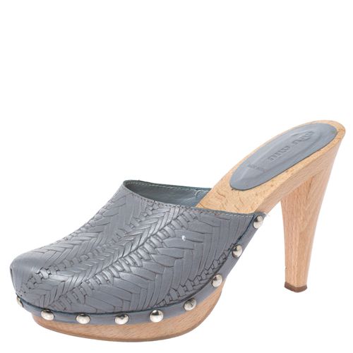 Leather Studded Platform Clogs Size 40 - Miu Miu - Modalova