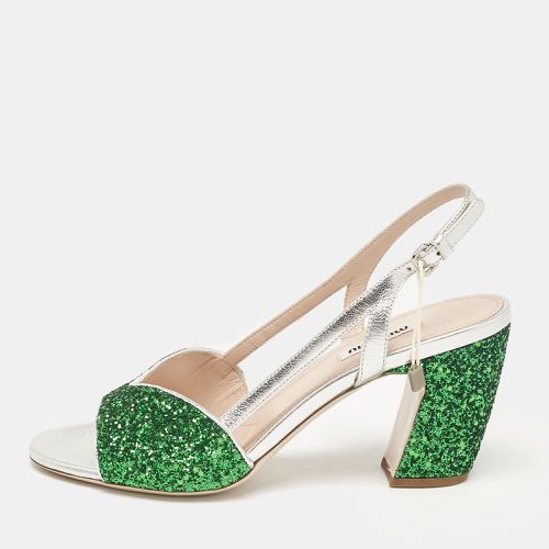 Glitter and Leather Ankle Strap Sandals Size 38 - Miu Miu - Modalova