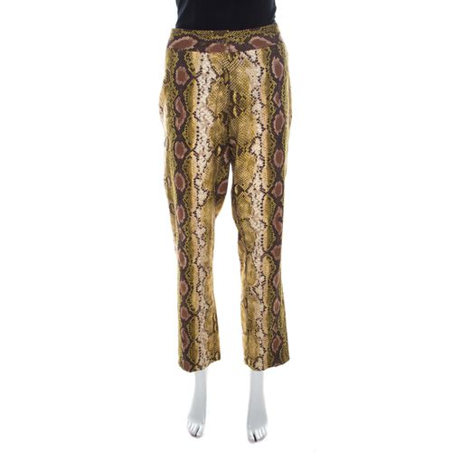 Snakeskin Print Linen Stretch Straight Fit Trousers M - Michael Kors - Modalova