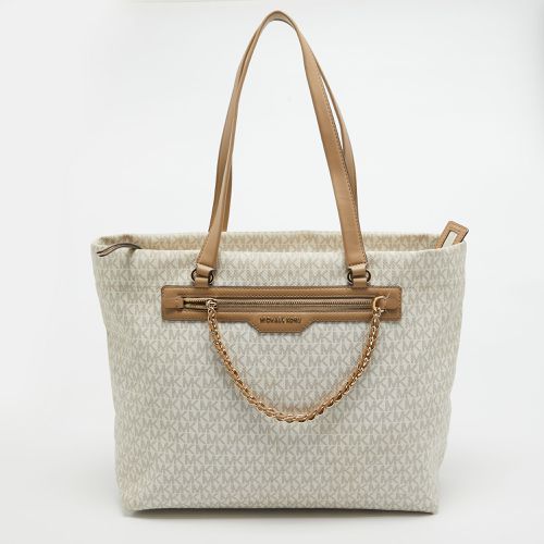 White Signature Coated Canvas and Leather Large Slater Tote - Michael Kors - Modalova