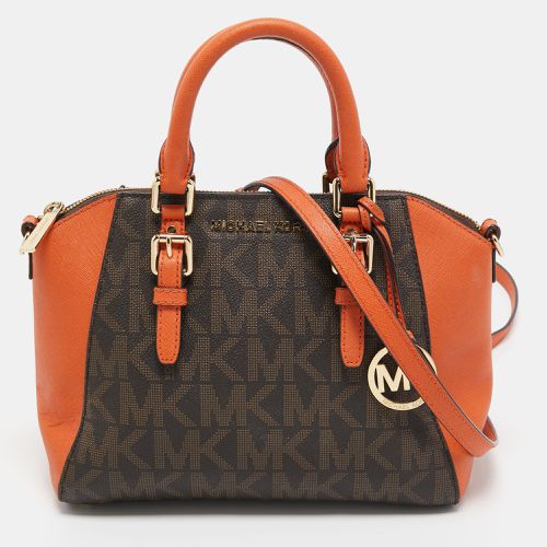 Brown Signature Coated Canvas and Leather Medium Ciara Satchel - Michael Kors - Modalova