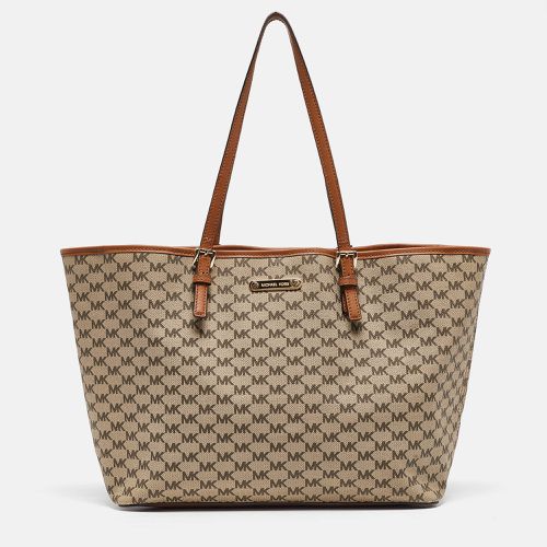 Beige Signature Coated Canvas and Leather Emery Tote - MICHAEL Michael Kors - Modalova