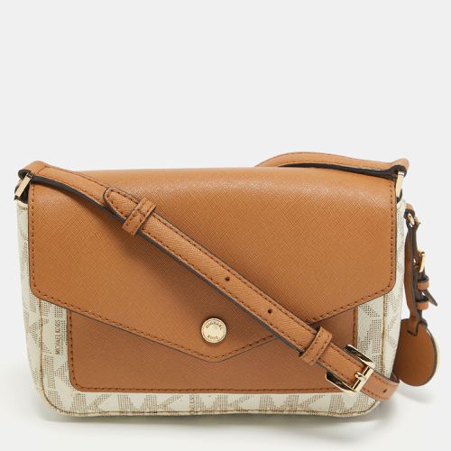 Brown Signature Coated Canvas and Leather Greenwhich Shoulder Bag - MICHAEL Michael Kors - Modalova