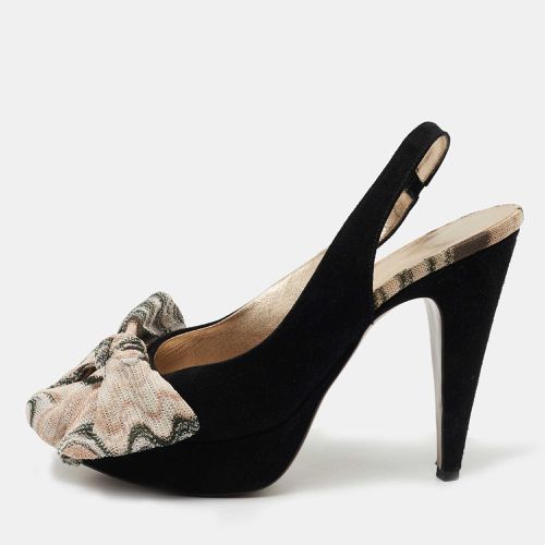 Suede and Fabric Bow Peep Toe Slingback Pumps Size 40 - Missoni - Modalova