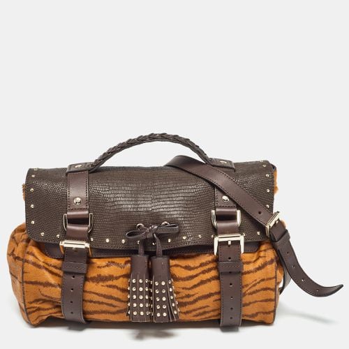 Two Tone Tiger Print/Lizard Embossed Calf Hair and Leather Studded Tassel Alexa Satchel - Mulberry - Modalova