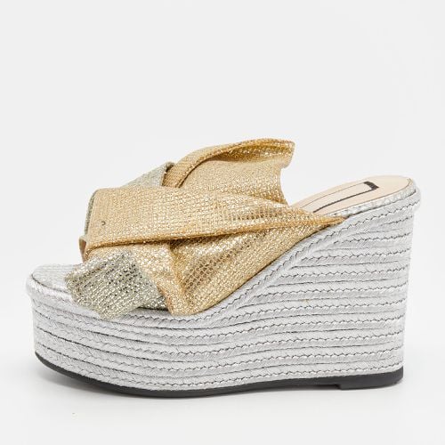 Gold Glitter Fabric Raso Knot Espadrille Platform Wedge Sandals Size 35.5 - N21 - Modalova