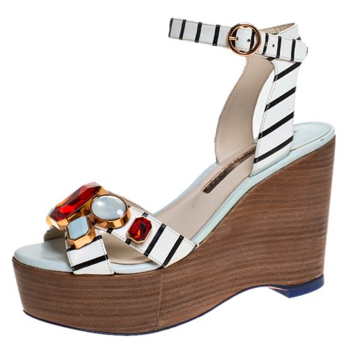 Black Striped Leather Suki Gem Embellished Wedge Platform Sandals Size 37.5 - Sophia Webster - Modalova