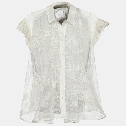 Lace & Cotton Paneled Button Front Top S - Sacai - Modalova