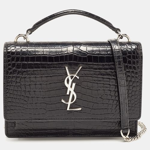 Saint Laurent Croc Embossed Leather Sunset Chain Wallet Bag - Saint Laurent Paris - Modalova