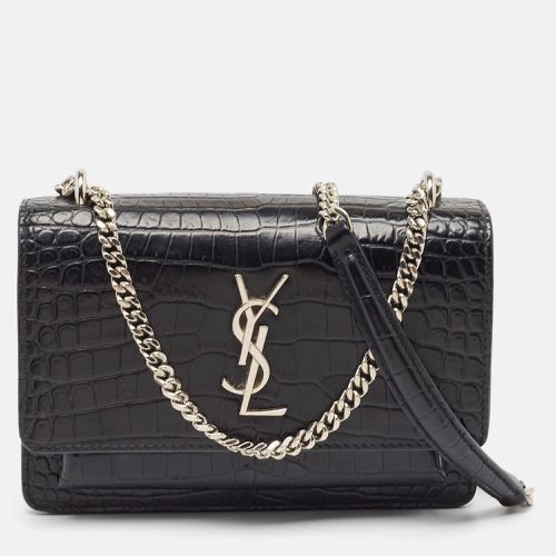 Saint Laurent Croc Embossed Leather Mini Sunset Chain Bag - Saint Laurent Paris - Modalova