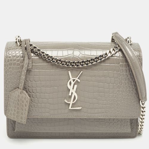 Saint Laurent Croc Embossed Leather Medium Sunset Shoulder Bag - Saint Laurent Paris - Modalova