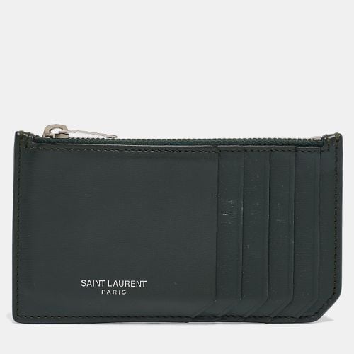 Saint Laurent Dark Leather Fragment Zip Card Holder - Saint Laurent Paris - Modalova