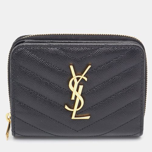 Saint Laurent Leather Monogram Zip Around Wallet - Saint Laurent Paris - Modalova