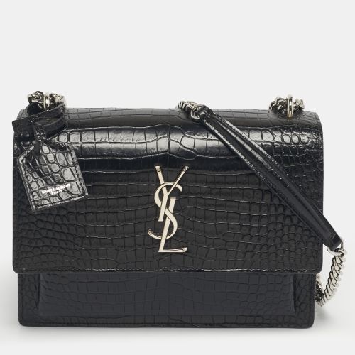 Saint Laurent Croc Embossed Leather Medium Sunset Shoulder Bag - Saint Laurent Paris - Modalova