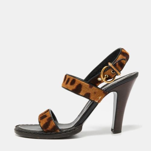 Saint Laurent Beige/ Leopard Print Calf Hair Slingback Sandals Size 41 - Saint Laurent Paris - Modalova