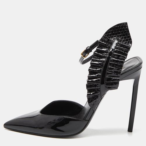 Saint Laurent Patent Leather and Watersnake Leather Pointed Toe Slingback Sandals Size 39 - Saint Laurent Paris - Modalova