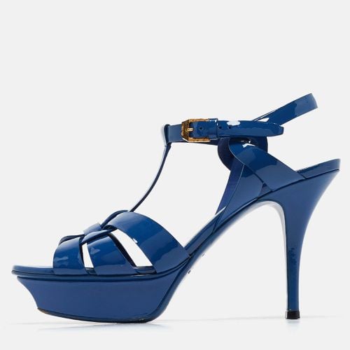 Navy Patent Leather Tribute Platform Ankle Strap Sandals Size 37 - Saint Laurent Paris - Modalova