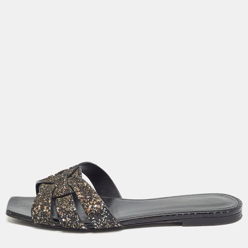 Saint Laurent Coarse Glitter Tribute Flat Slides Size 37 - Saint Laurent Paris - Modalova