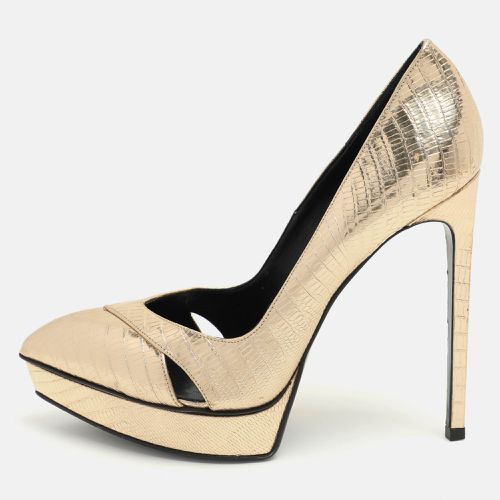 Saint Laurent Lizard Embossed Leather Platform Pumps Size 39 - Saint Laurent Paris - Modalova