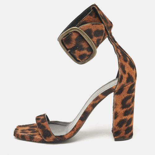 Saint Laurent Leopard Print Calf Hair Ankle Strap Block Heel Sandals Size 39 - Saint Laurent Paris - Modalova