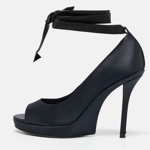 Saint Laurent Satin Open Toe Ankle Wrap Platform Pumps Size 37 - Saint Laurent Paris - Modalova