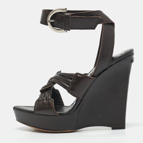Saint Laurent Leather Ankle Strap Wedge Sandals Size 35 - Saint Laurent Paris - Modalova