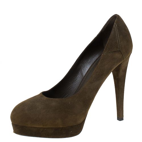 Dark Suede Platform Pumps Size 36 - Saint Laurent Paris - Modalova