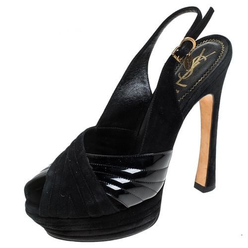 Criss Cross Suede and Patent Leather Slingback Platform Sandals Size 40 - Saint Laurent Paris - Modalova