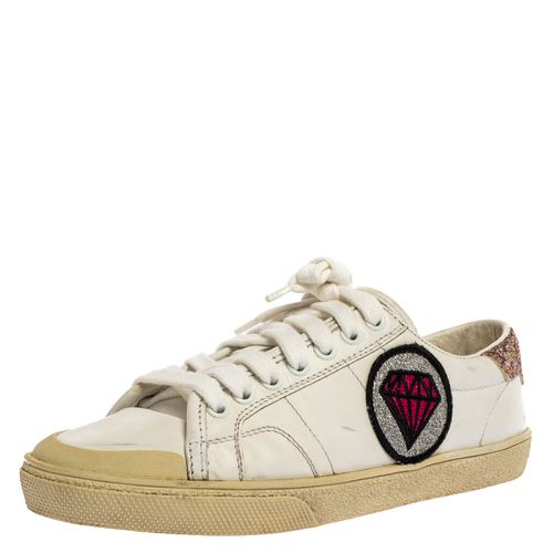 Leather And Glitter Trim Court Classic SL/37 Diamond Patch Low Top Sneakers Size 35 - Saint Laurent Paris - Modalova