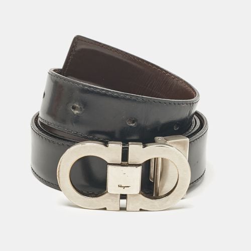 Brown Leather Gancini Buckle Reversible Cut to Size Belt - Salvatore Ferragamo - Modalova