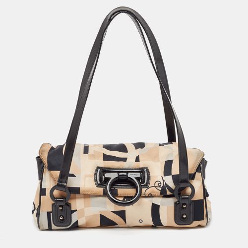 Printed Satin and Leather Gancini Flap Satchel - Salvatore Ferragamo - Modalova