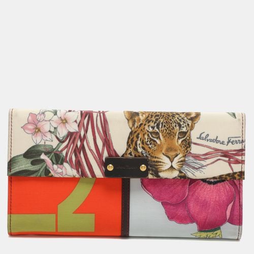 Jungle Print Fabric Flap Continental Wallet - Salvatore Ferragamo - Modalova