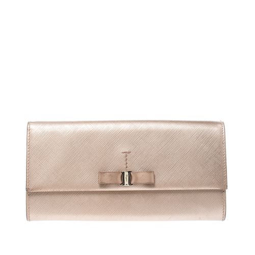 Metallic Leather Bow Continental Wallet - Salvatore Ferragamo - Modalova