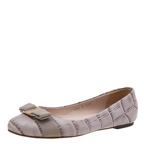 Croc Embossed Leather Varina Ballet Flats Size 37.5 - Salvatore Ferragamo - Modalova