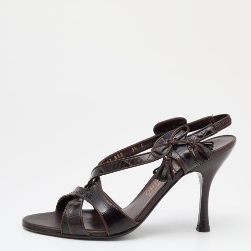 Dark Croc Embossed Leather Slingback Sandals Size 40 - Salvatore Ferragamo - Modalova