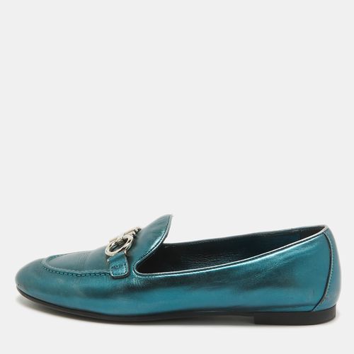 Blue Leather Gancini Loafers Size 38.5 - Salvatore Ferragamo - Modalova