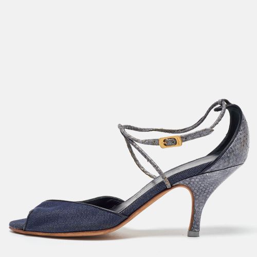 Denim and Snakeskin Leather Sandals Size 37.5 - Salvatore Ferragamo - Modalova