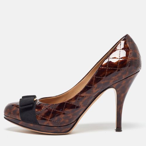 Quilted Patent Leather Vara Bow Platform Pumps Size 38.5 - Salvatore Ferragamo - Modalova