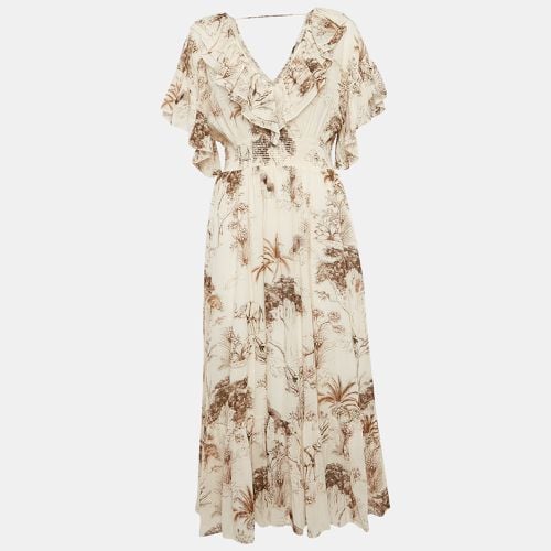 Printed Crepe Marro Ruffled Midi Dress M - Sandro - Modalova